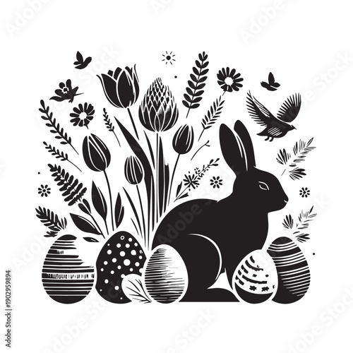 Black Easter Silhouette Vector, High Quality Illustration on White Background
