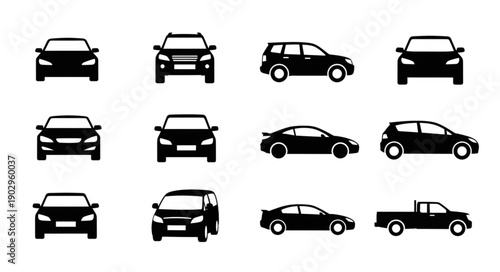 Collection of car silhouettes in various views and types.