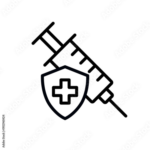 Vaccination black line icon set. Injections icons. Vaccine, medicine, syringe, needle, medication. Vaccination label, symbol, sign, logo, badge, flat vector, isolated illustration.