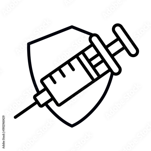 Vaccination black line icon set. Injections icons. Vaccine, medicine, syringe, needle, medication. Vaccination label, symbol, sign, logo, badge, flat vector, isolated illustration.