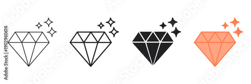 Set of minimalist diamond icons with transparent background, depicting brilliant gem symbols for jewelry, luxury brands, and premium quality concepts, vector illustration