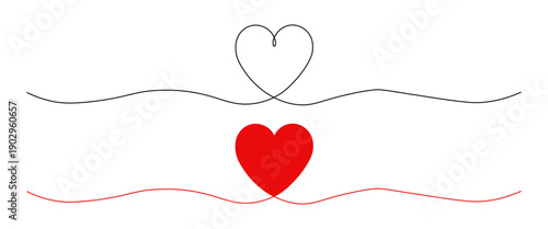 Set of minimalist continuous line heart icons with transparent background, ideal for expressing love, romance, and unity in digital or print designs, vector illustration