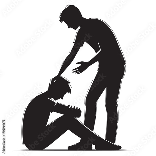 Black Depression help  Silhouette Vector, High Quality Illustration on White Background