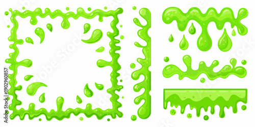 Bright green slime drips and blobs forming a border and shapes