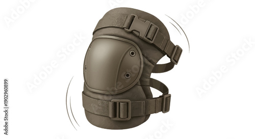 Single tactical knee pad in olive drab color with protective shell and adjustable straps for