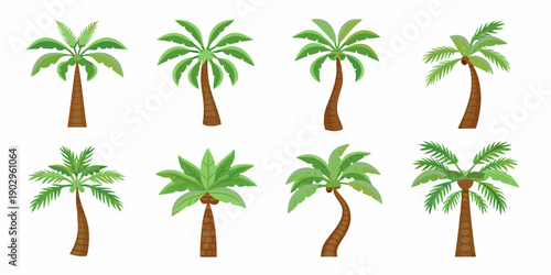 Collection of cartoon palm trees in varying shapes and sizes