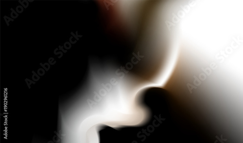 
Abstract black and white liquid smoke background with soft glow. Artistic dark background with white luminous vapor effect. Dynamic black and white flowing curves with soft focus