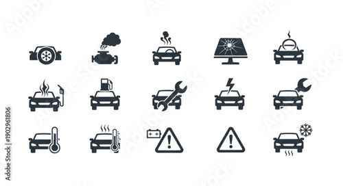 Collection of car warning and service icons.