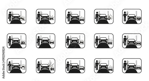 Collection of car wash icons showing different stages of cleaning.