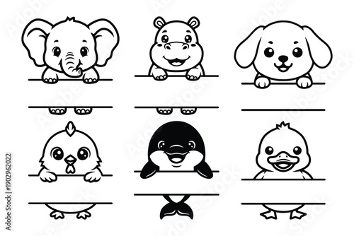 Cute Animal Name Frame Vector Bundle, Adorable Baby Animal Name Sign Design