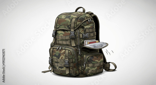 Durable military camouflage backpack for various outdoor pursuits and demanding expeditions
