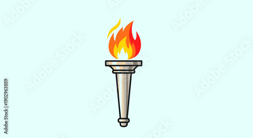 Stylized illustration of a brightly burning torch with a vibrant flame representing victory and