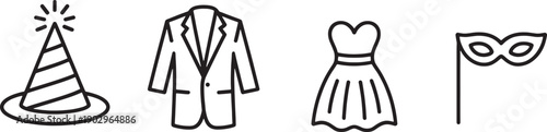 Party celebration icons with hat suit dress and mask