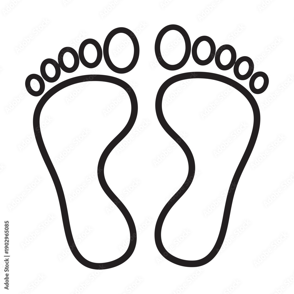 Obraz premium A simple black and white illustration of a pair of bare human footprints.