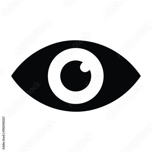 A minimalist illustration of a human eye with a white iris and black pupil.