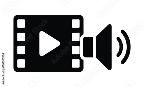 Simple icon representing a video file with an audio component