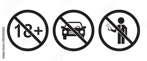 Warning signs indicating prohibited actions or items in a specific area or context.