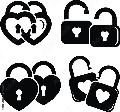 Collection of heart-shaped locks and padlocks symbolizing love and security in a graphic illustration