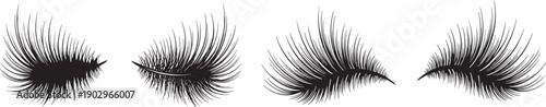 Set of four stylish black and white eyelash icons on a clean background for beauty and fashion themes