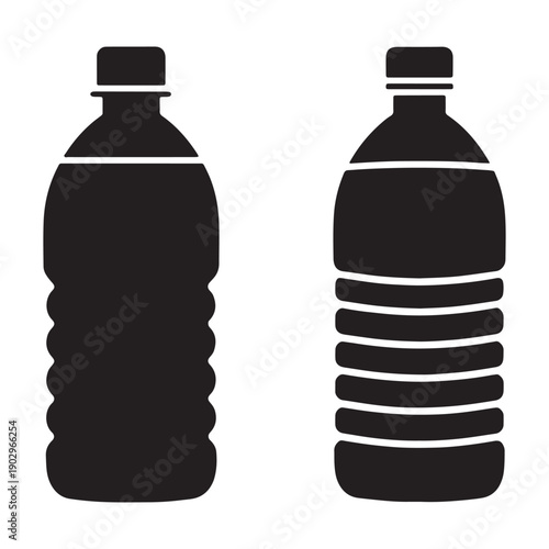 Two black silhouettes of plastic water bottles against a white background.