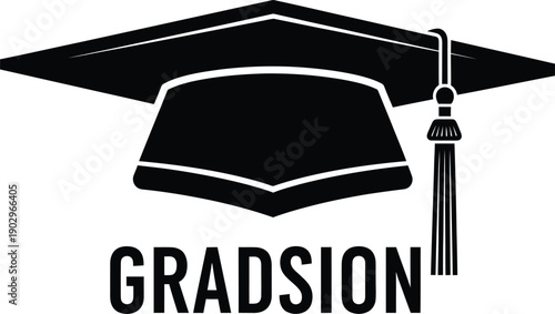 Black silhouette icon of a graduation cap with the word GRADSIOn, symbolizing academic achievement