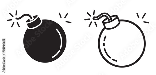 A simple illustration of two cartoon bombs with fuses lit, one black and one white.