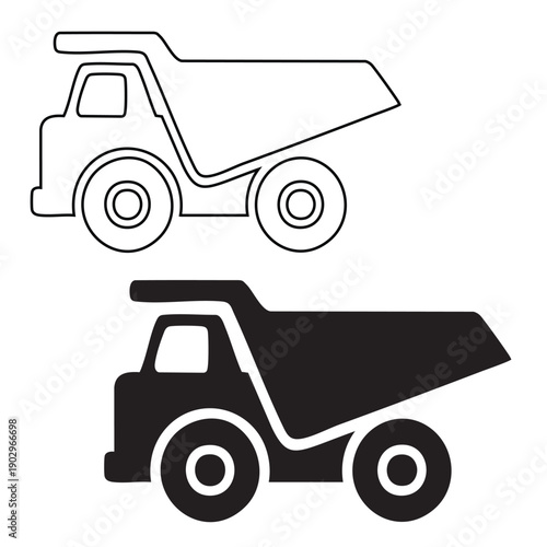 Mining Dump Truck Icon Set Flat and Outline Style