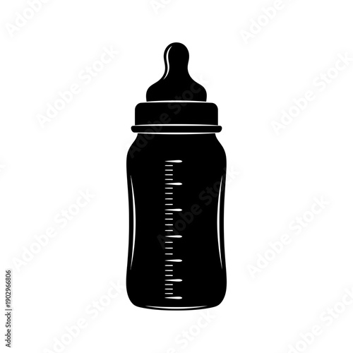 Baby Bottle Milk Feeder Silhouette Vector Infant Nutrition Formula Container Icon Isolated