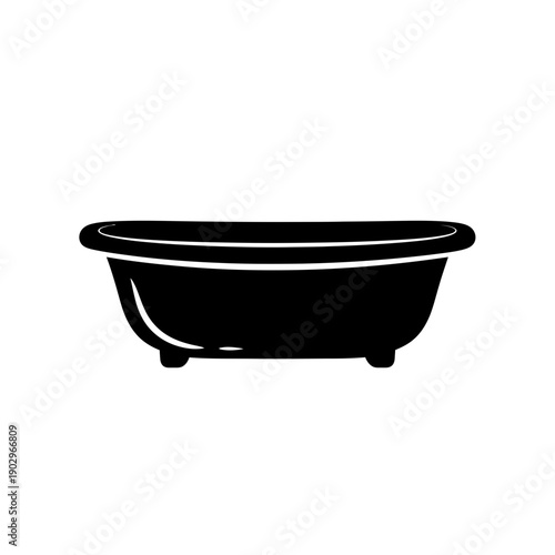 Baby Bath Tub Silhouette Vector Plastic Wash Basin Infant Hygiene Care Icon Isolated on White