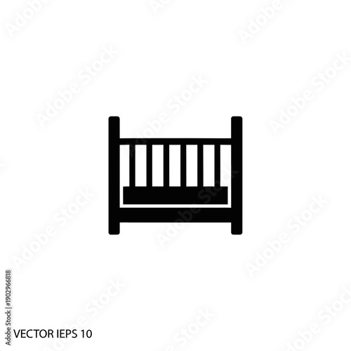 Baby Crib Bed Silhouette Vector Infant Sleeping Cot Nursery Furniture Icon Isolated on White