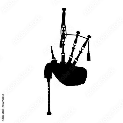 Bagpipes Musical Instrument Silhouette Vector Scottish Folk Music Gear Icon Isolated Black Shape