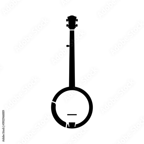 Banjo Musical Instrument Silhouette Vector Folk Bluegrass Strings Icon Black Shape on White