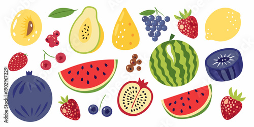 Colorful assortment of fresh fruits including watermelon berries and citrus