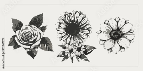 Floral arrangement featuring a sunflower rose and two other blooms