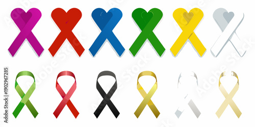 A row of colorful ribbons representing various awareness causes and support