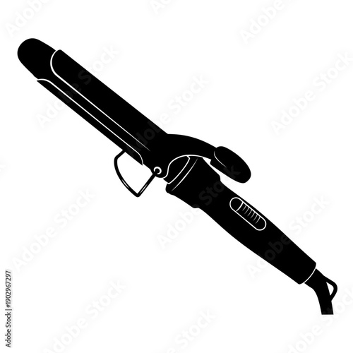 Curling Iron Styler Silhouette Vector Hair Beauty Salon Heat Tool Icon Isolated Black Shape