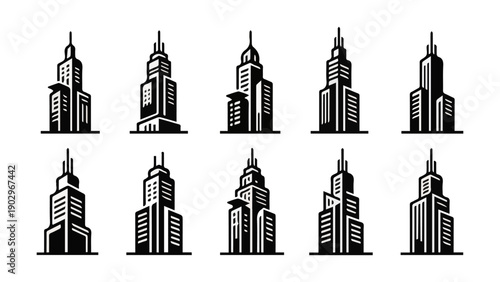 Urban City Skyline Logo Set, Minimal Black Silhouette Style