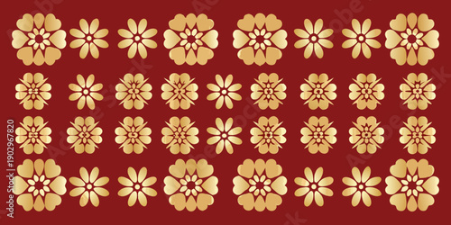 Golden floral pattern on a deep red background repeating design