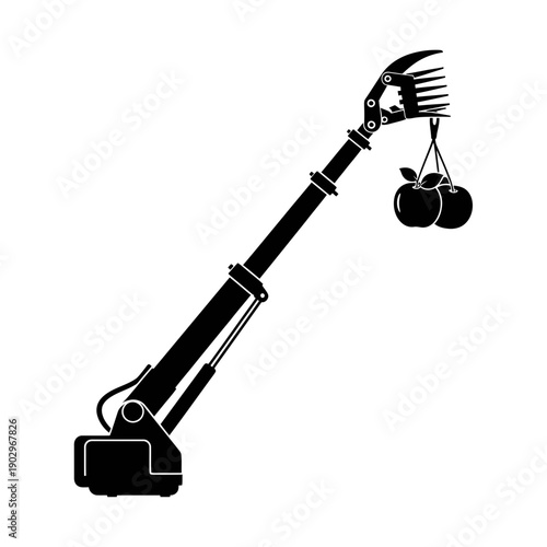 Silhouette of a Fruit Picker Telescopic Pole Vector Icon Gardening Harvest Tool Illustration Isolated Black Shape on White Background