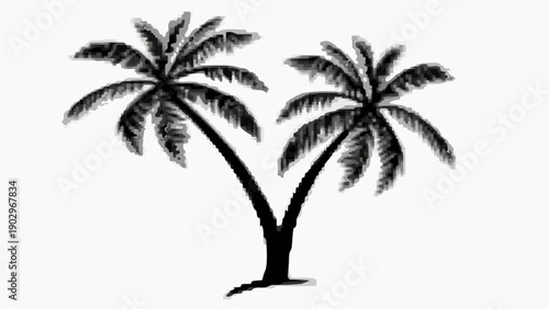 Two palm trees standing together in a serene landscape