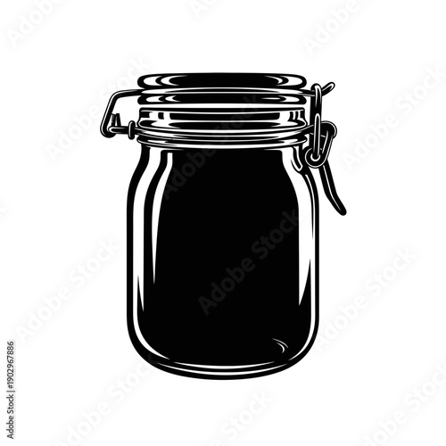 Silhouette of a Glass Jar with Metal Latch Vector Icon Food Storage Container Illustration Isolated Black Shape on White Background