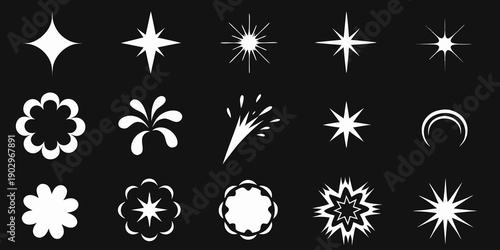 A collection of glowing white starbursts and sparkling light effects