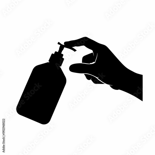 Silhouette of a Hand Holding Sanitizer Bottle Vector Icon Hygiene Gel Gesture Illustration Isolated Black Shape on White Background