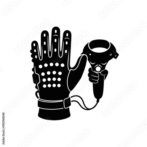 Silhouette of a Haptic Glove VR Controller Vector Icon Virtual Reality Gear Illustration Isolated Black Shape on White Background