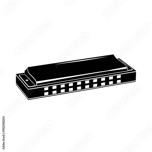 Silhouette of a Harmonica Mouth Organ Vector Icon Blues Musical Instrument Illustration Isolated Black Shape on White Background