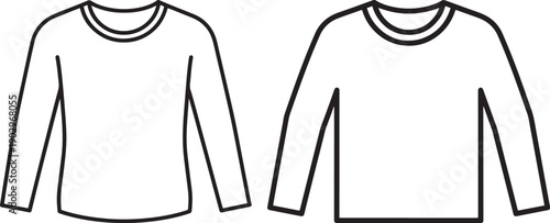 Set of two blank long-sleeved t-shirt outline icons in black and white for apparel design mockups
