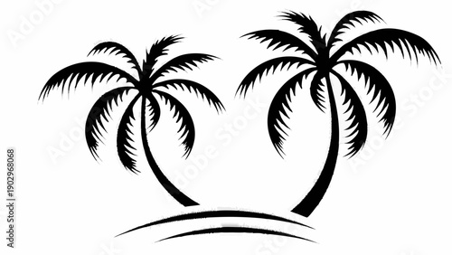 Silhouette of two palm trees on a tropical island