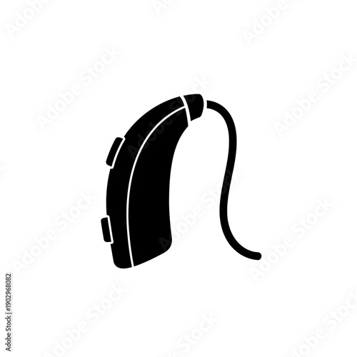 Silhouette of a Hearing Aid Device Vector Icon Deaf Assistance Technology Illustration Isolated Black Shape on White Background