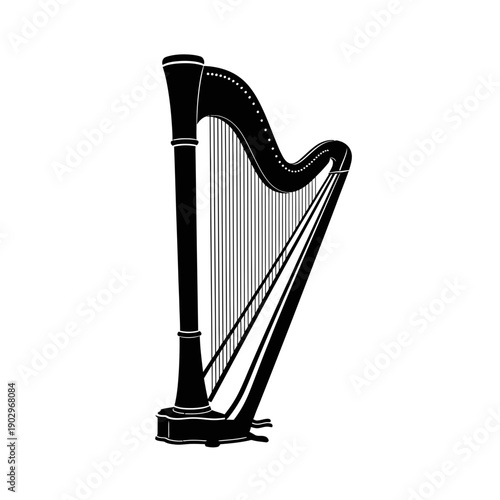 Silhouette of a Harp String Instrument Vector Icon Classical Music Orchestra Illustration Isolated Black Shape on White Background
