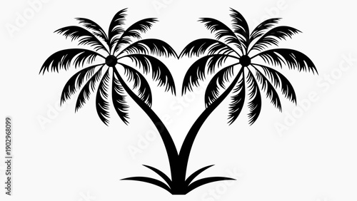 Twin palm trees in tropical setting for travel and vacation designs